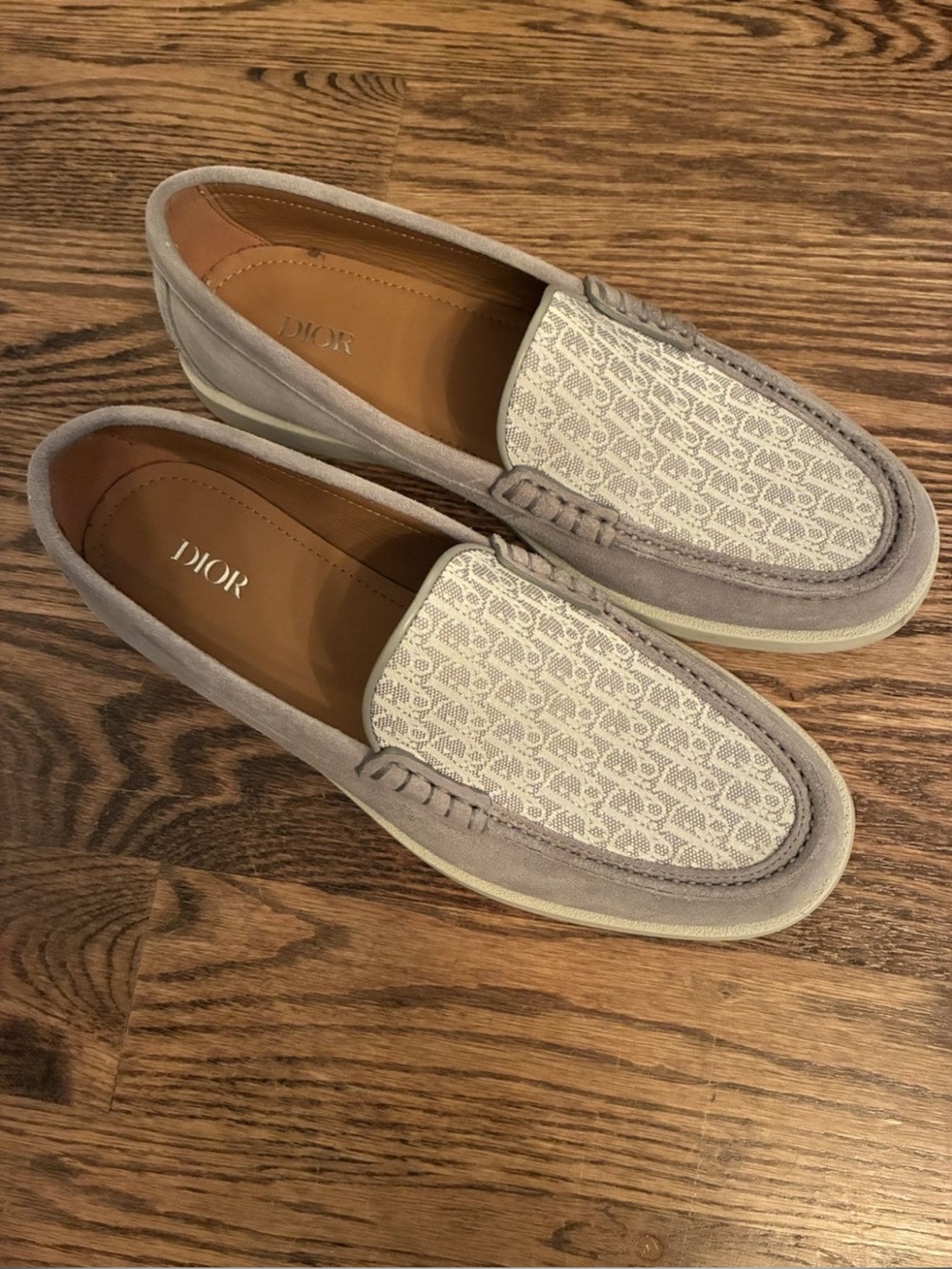Dior Men's Beige Canvas & Light Gray Suede Slip-On Loafers
